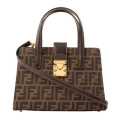 Fendi Ff Pattern Logo Plate Metal Clasp 2Way Bag Brown