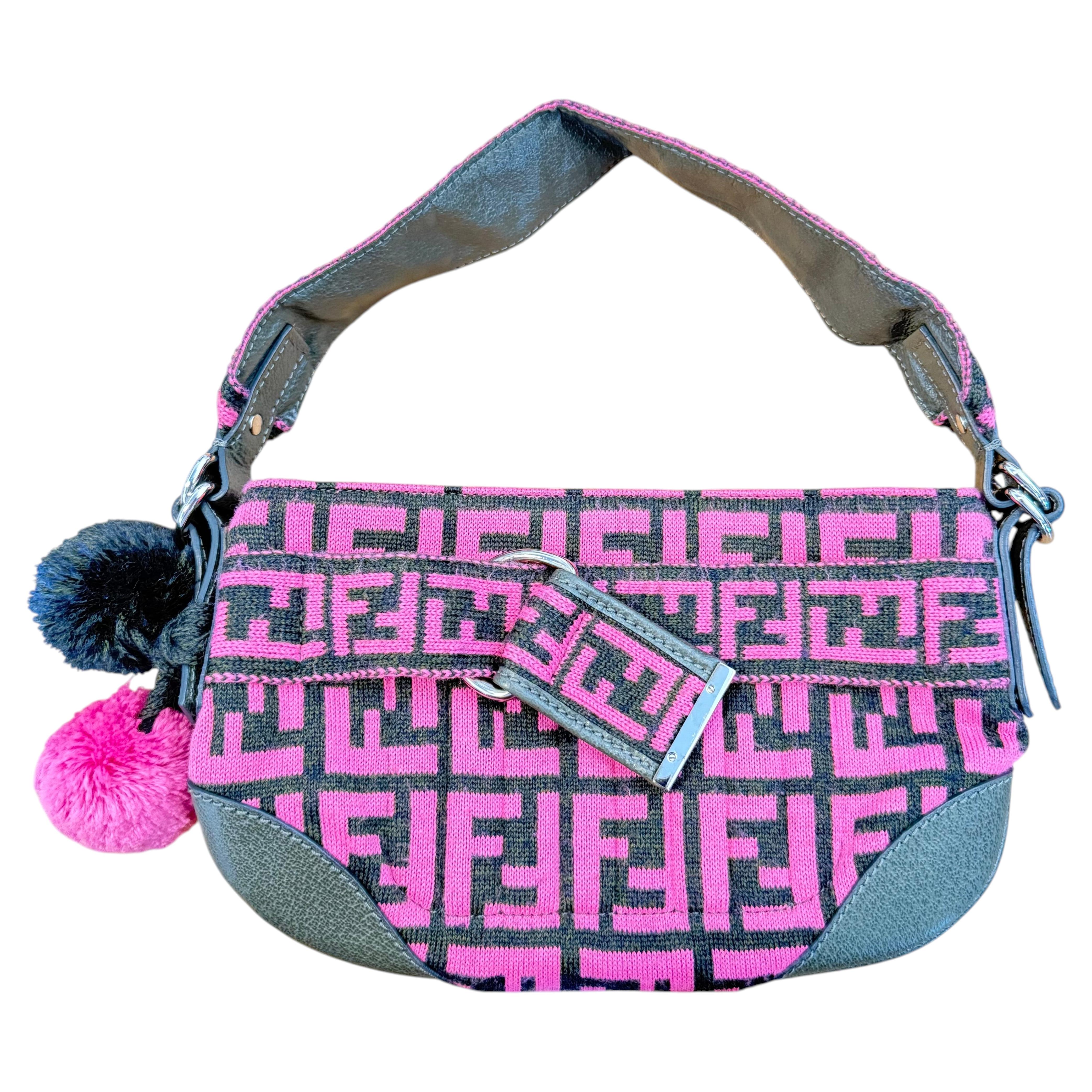 Pochette Fendi FF en laine rose