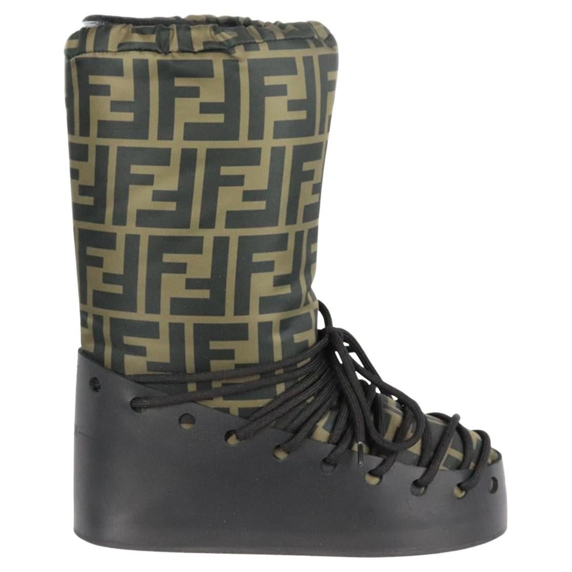Fendi Ff Printed Shell And Leather Snow Boots Eu 38 Uk 5 Us 6