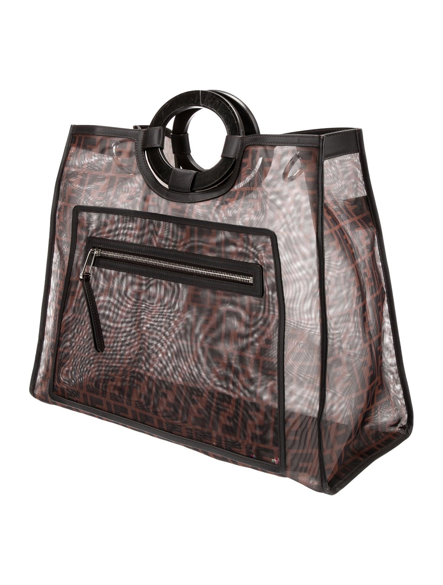 Gray Fendi FF PVC Century Runaway Shopper Tote Medium Brown For Sale