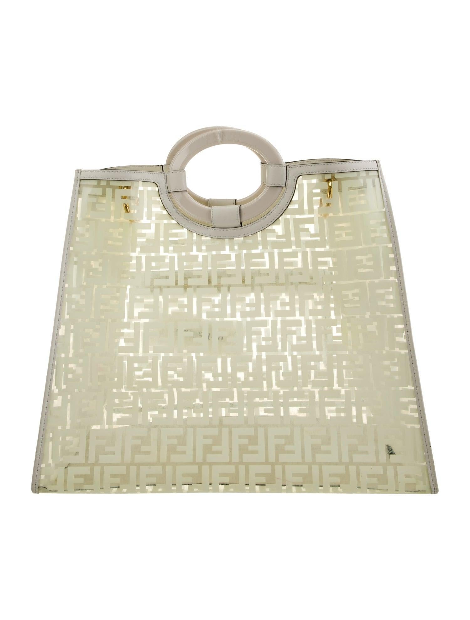 Women's Fendi FF PVC Century Runaway Shopper Tote Medium White For Sale
