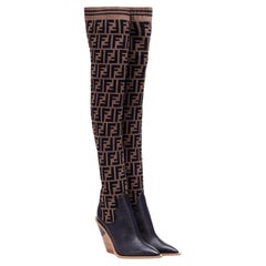 Fendi FF Stretch Knit Long Western Heeled Boots