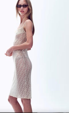 Fendi FF Vintage Sheer Midi Dress in Cream Sz IT40