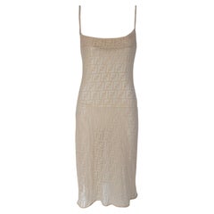 Fendi FF Vintage Sheer Midi Dress in Cream Sz IT40