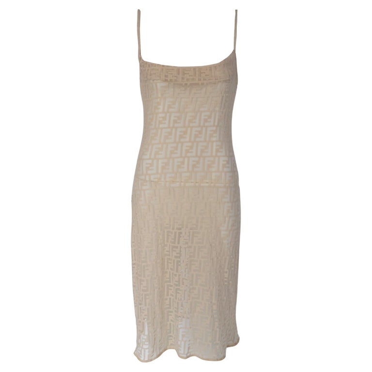 Fendi FF Vintage Sheer Midi Dress in Cream Sz IT40