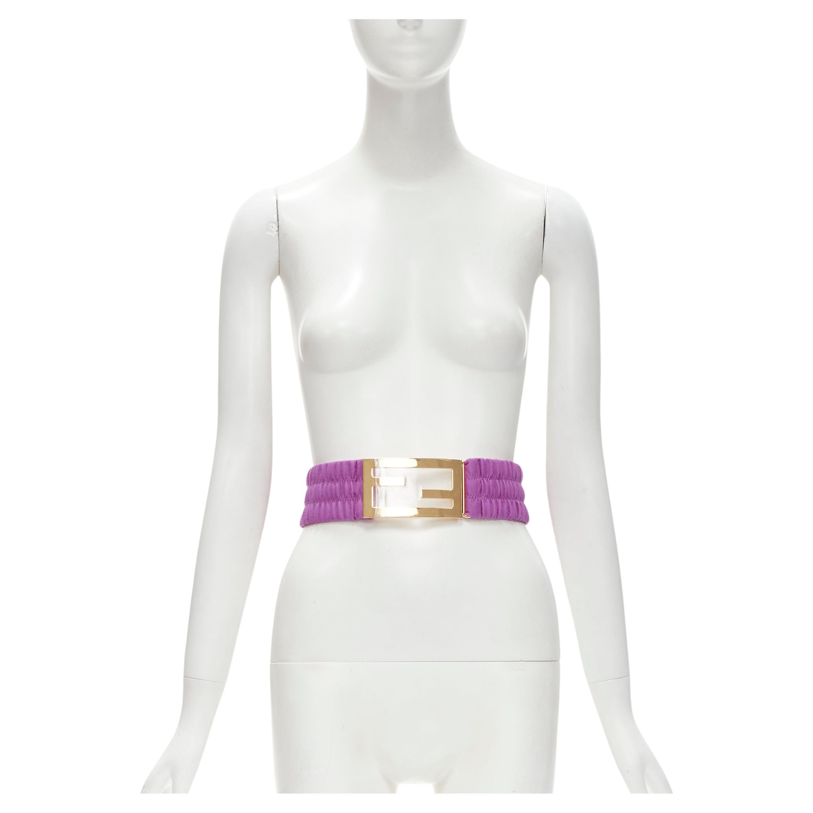 FENDI FF Zucca Baguette gold metal buckle purple stretch statement belt