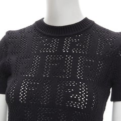 FENDI FF Zucca black cotton knit crochet sweater top IT36 XS