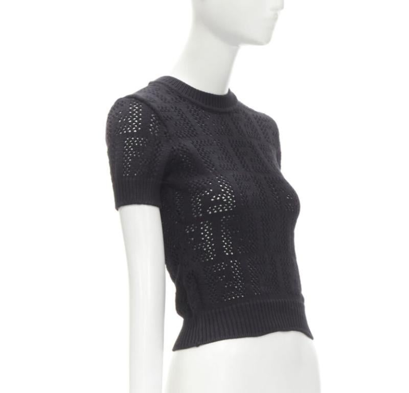 Black FENDI FF Zucca black cotton knit crochet sweater top IT36 XS