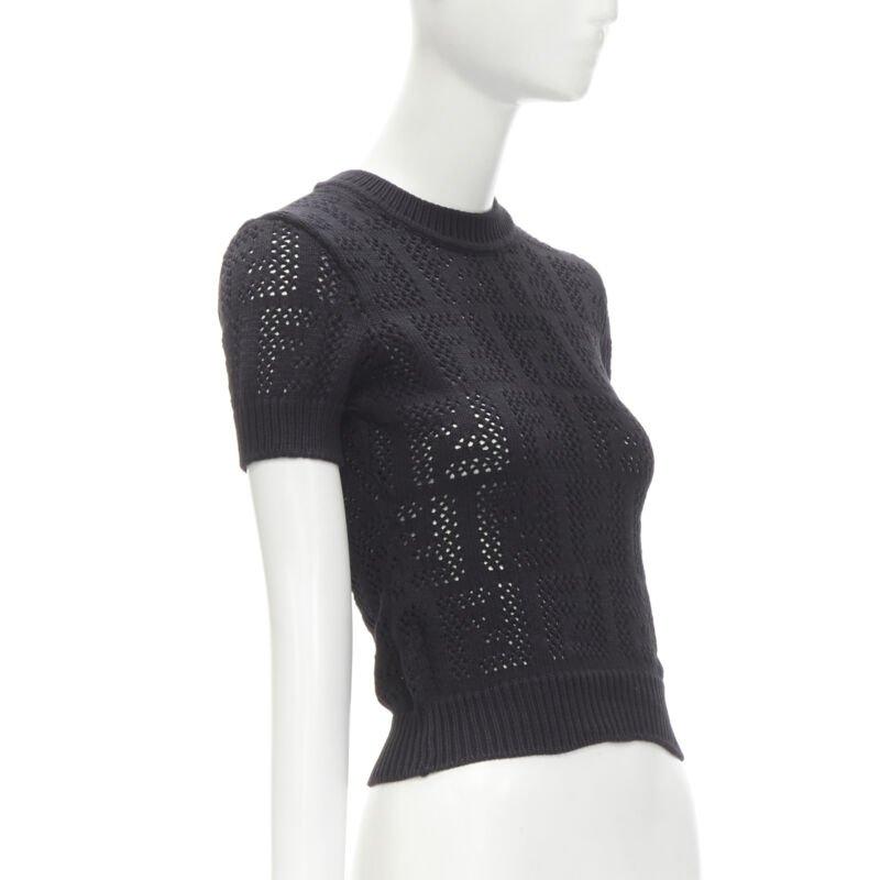 FENDI FF Zucca black cotton knit crochet sweater top IT36 XS In New Condition For Sale In Hong Kong, NT