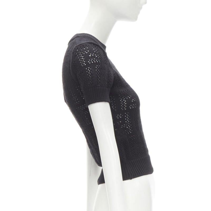 FENDI FF Zucca black cotton knit crochet sweater top IT36 XS In New Condition In Hong Kong, NT