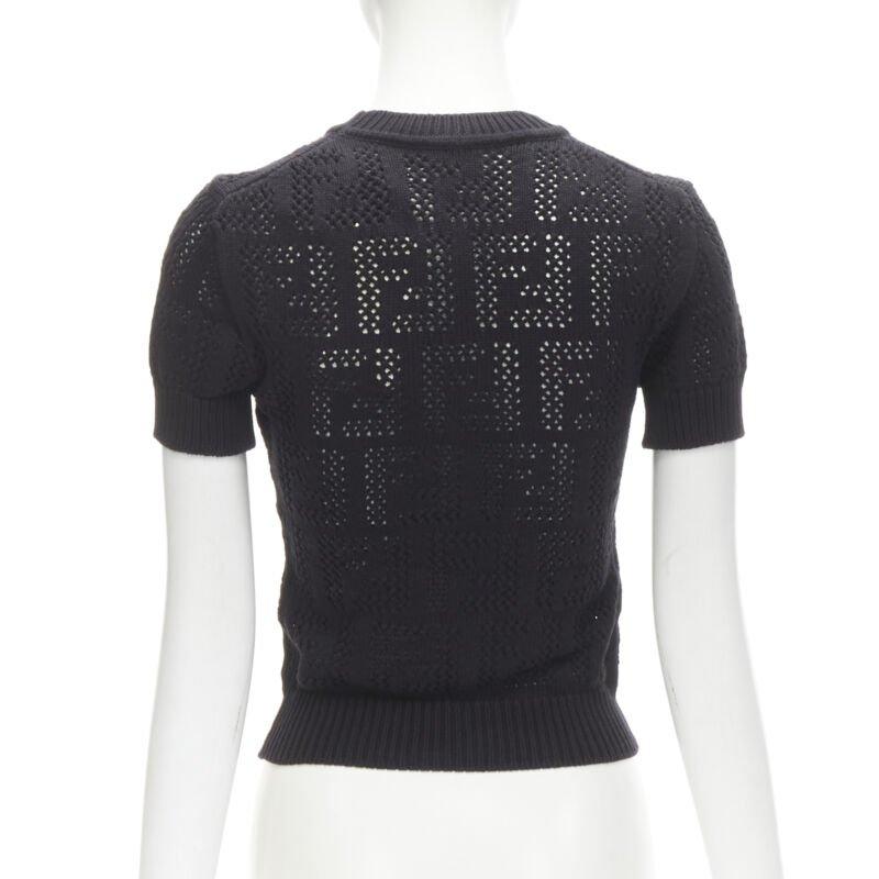 Women's FENDI FF Zucca black cotton knit crochet sweater top IT36 XS
