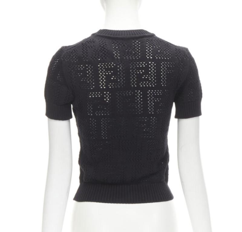 Women's FENDI FF Zucca black cotton knit crochet sweater top IT36 XS