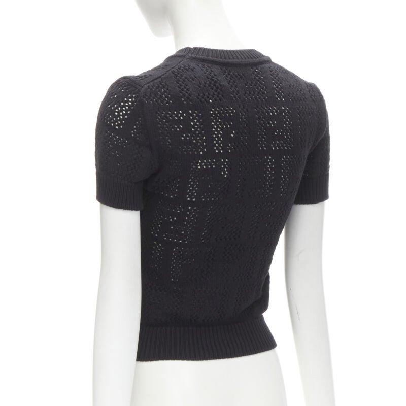 FENDI FF Zucca black cotton knit crochet sweater top IT36 XS 1