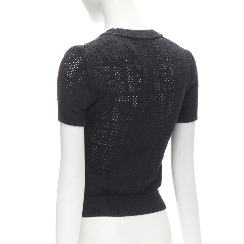 FENDI FF Zucca black cotton knit crochet sweater top IT36 XS For Sale 2