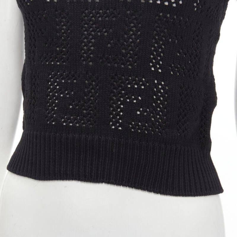 FENDI FF Zucca black cotton knit crochet sweater top IT36 XS 2