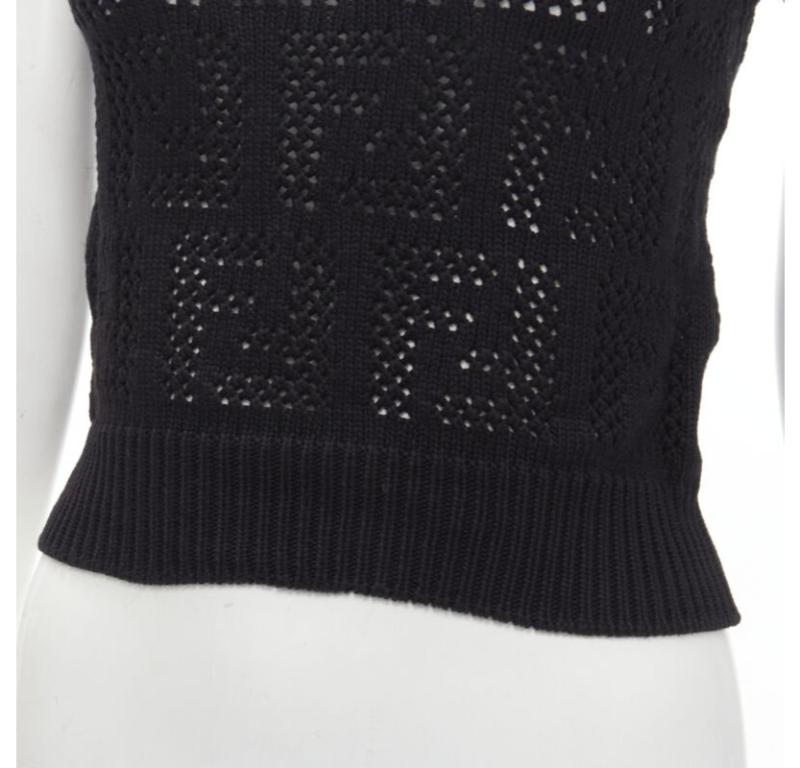 FENDI FF Zucca black cotton knit crochet sweater top IT36 XS 2