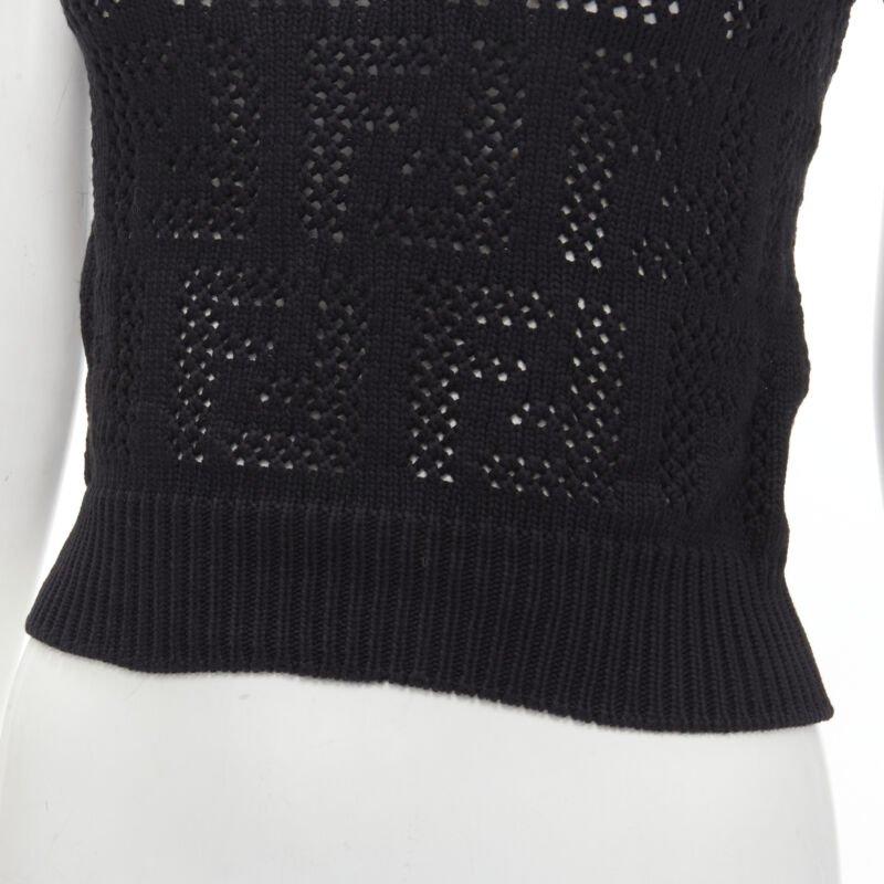 FENDI FF Zucca black cotton knit crochet sweater top IT36 XS For Sale 3