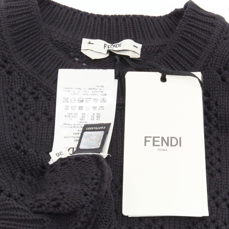 FENDI FF Zucca black cotton knit crochet sweater top IT36 XS 3