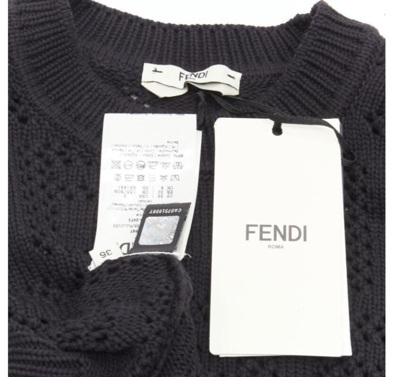 FENDI FF Zucca black cotton knit crochet sweater top IT36 XS 3