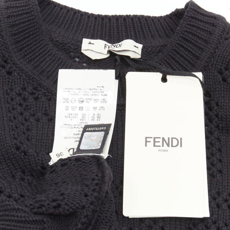 FENDI FF Zucca black cotton knit crochet sweater top IT36 XS For Sale 4