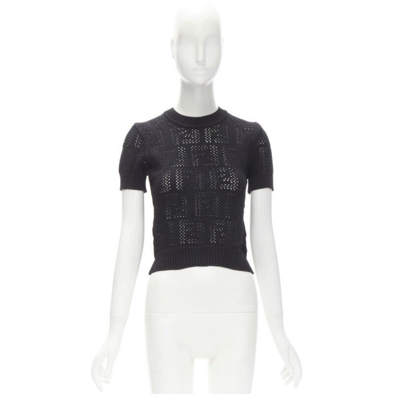 FENDI FF Zucca black cotton knit crochet sweater top IT36 XS 4