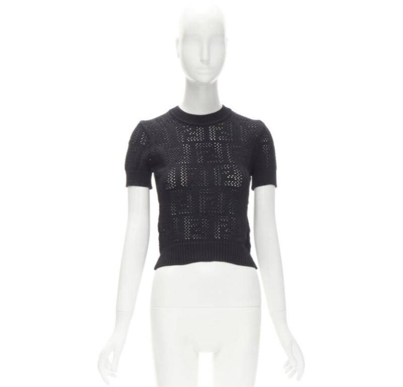 FENDI FF Zucca black cotton knit crochet sweater top IT36 XS 4