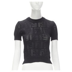FENDI FF Zucca black cotton knit crochet sweater top IT36 XS