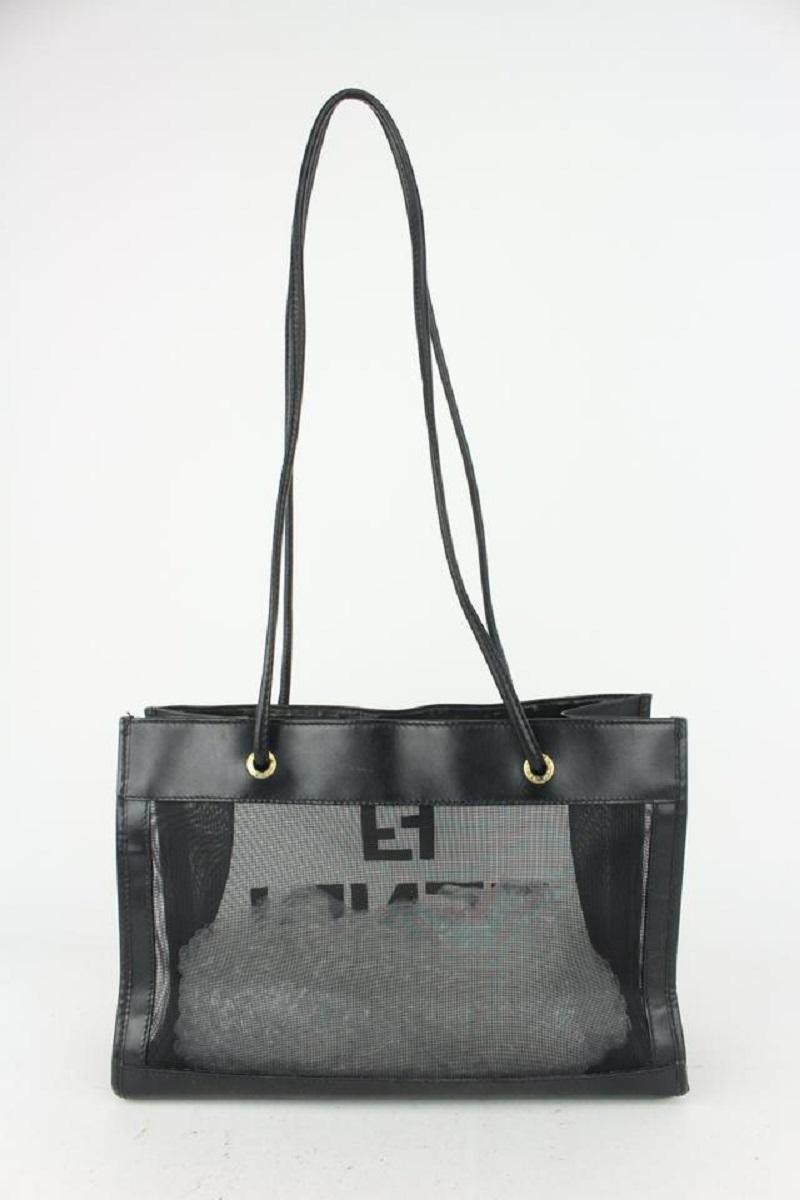 Fendi FF Zucca Black Mesh Shopper Tote 824ff33 In Good Condition In Dix hills, NY