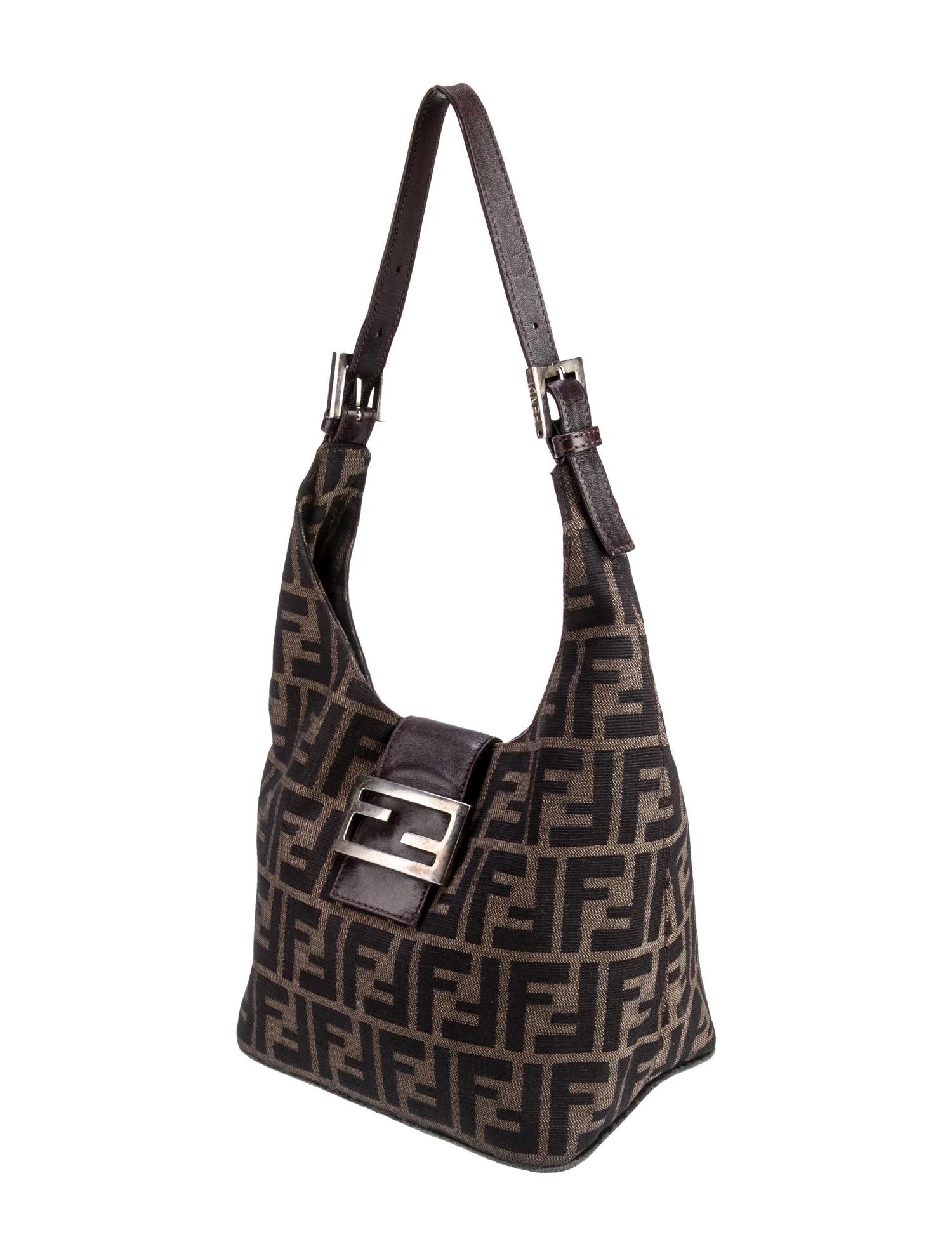 Black Fendi FF Zucca Brown Canvas Mini Crescent Bag For Sale