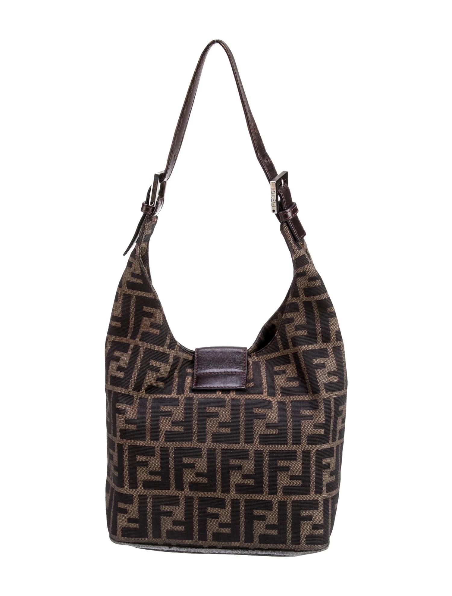 Fendi FF Zucca Brown Canvas Mini Crescent Bag In Good Condition For Sale In Montreal, Quebec