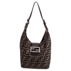 Fendi FF Zucca Brown Canvas Mini Crescent Bag
