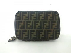 Fendi Ff Zucca Jewelry Case 227992 Brown Coated Canvas Clutch