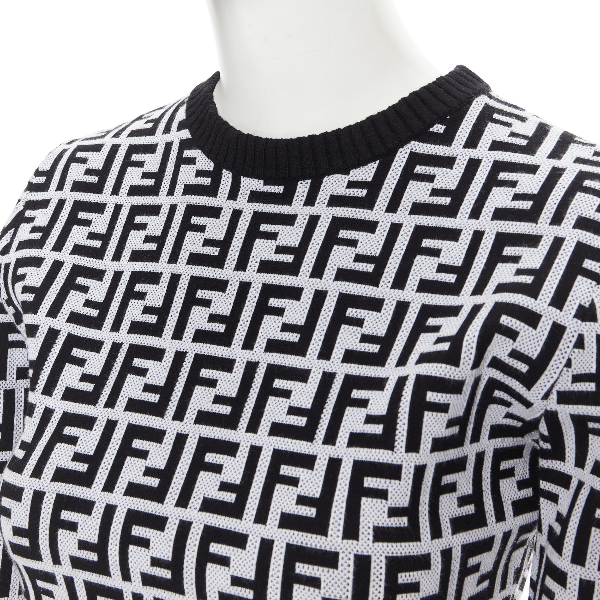 Gray FENDI FF Zucca monogram black white ribbon laced sleeve sweater IT36 XXS