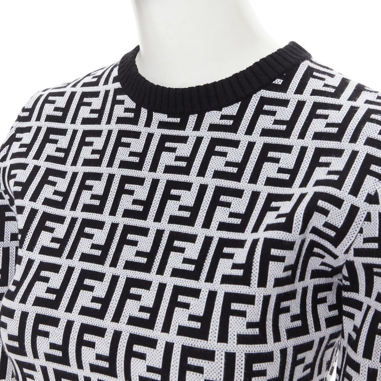 FENDI FF Zucca monogram black white ribbon laced sleeve sweater IT36 XXS at  1stDibs