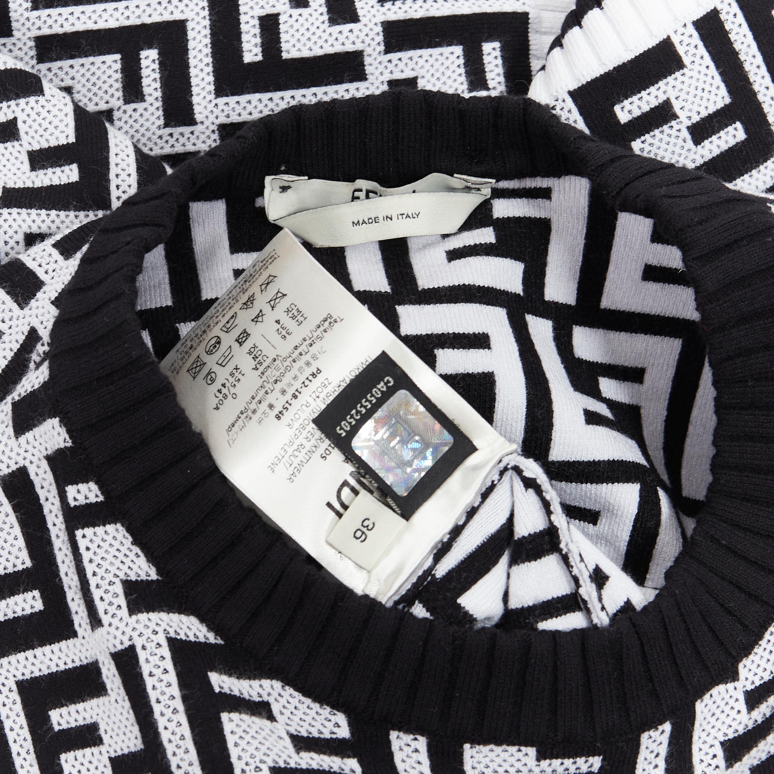 Women's FENDI FF Zucca monogram black white ribbon laced sleeve sweater IT36 XXS