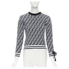 FENDI FF Zucca monogram black white ribbon laced sleeve sweater IT36 XXS