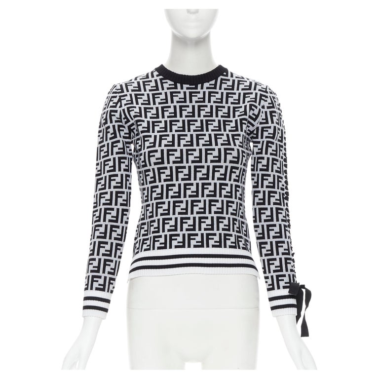 FENDI FF Zucca monogram black white ribbon laced sleeve sweater IT36 ...