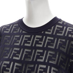 FENDI FF Zucca monogram navy blue sheer knit sweater dress IT42 M