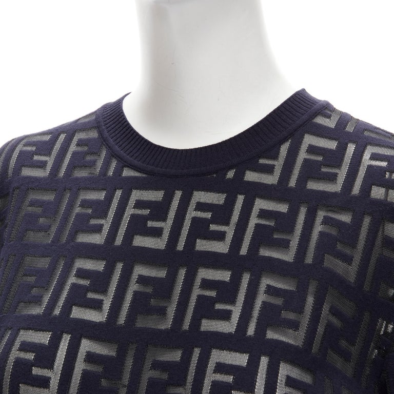 FENDI cotton FF Jacquard Zucca Pocket Zipper Zipper Short sleeve T-shirt tops FY1257 Navy S