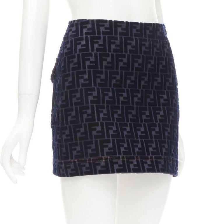 FENDI FF Zucca monogram velvet flocking mini denim skirt S at 1stDibs