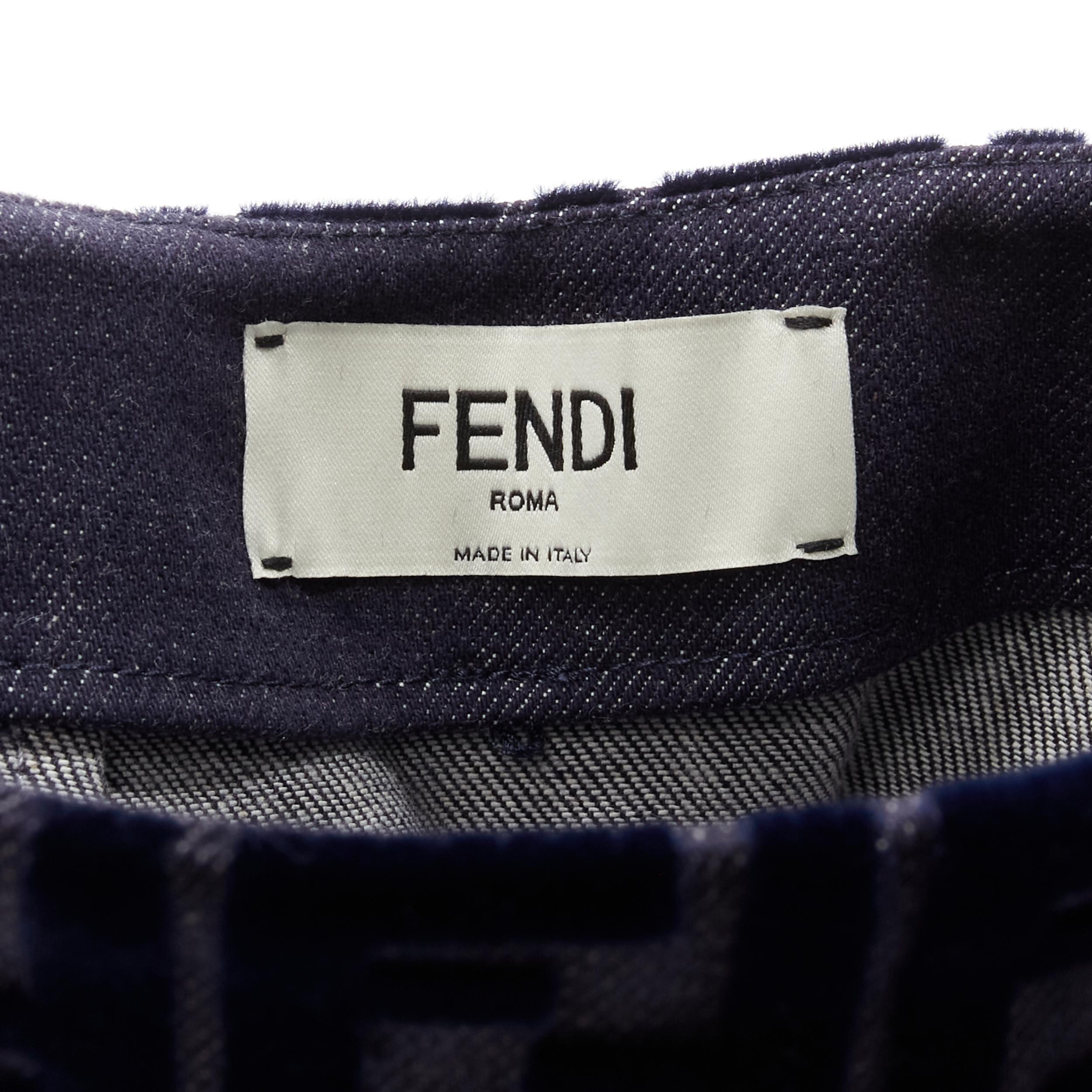 Women's FENDI FF Zucca monogram velvet flocking mini denim skirt S For Sale