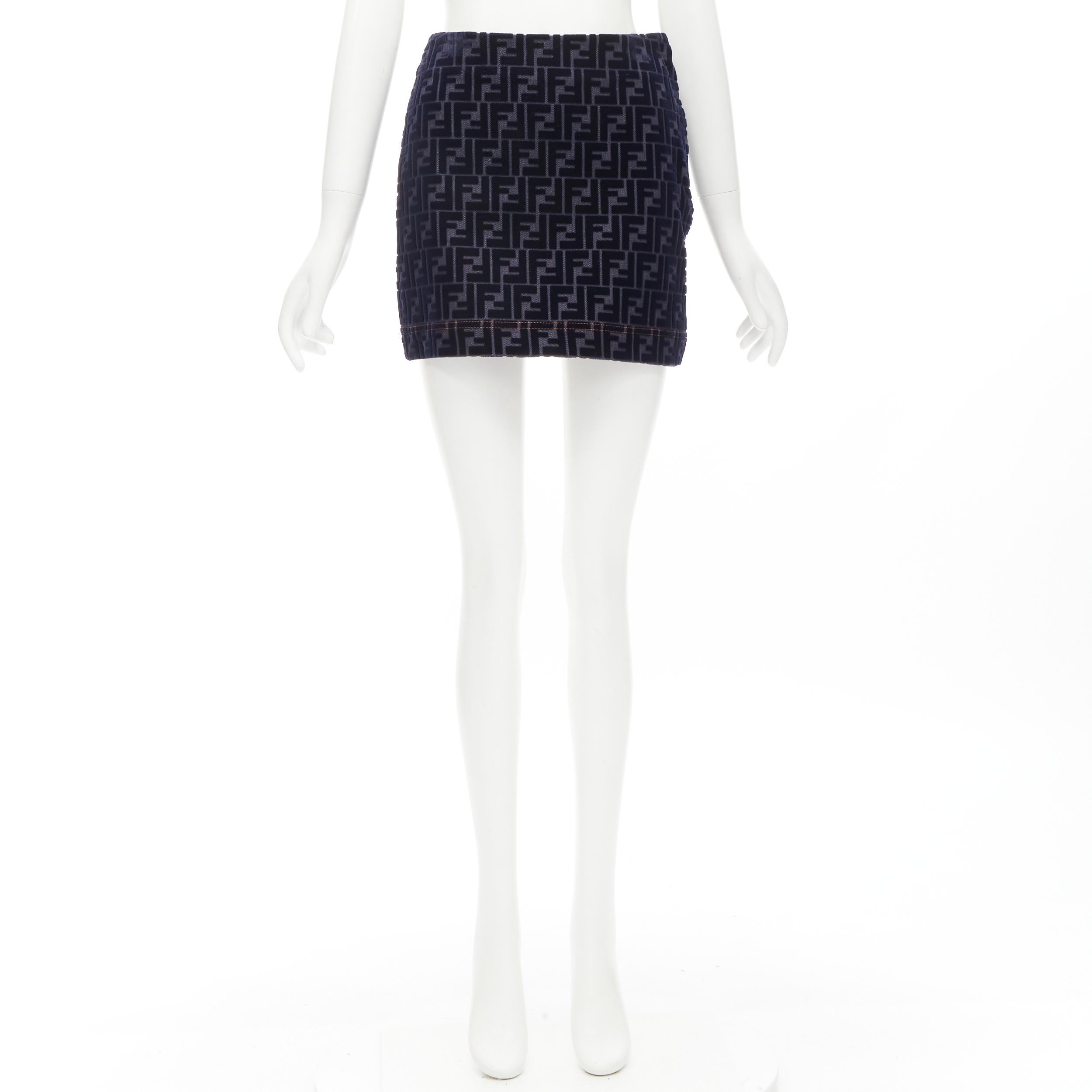 FENDI FF Zucca monogram velvet flocking mini denim skirt S For Sale 1