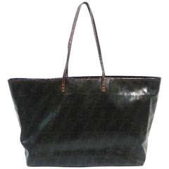Fendi Ff Zucca Patent Roll 228069 Dark Brown Coated Canvas Tote