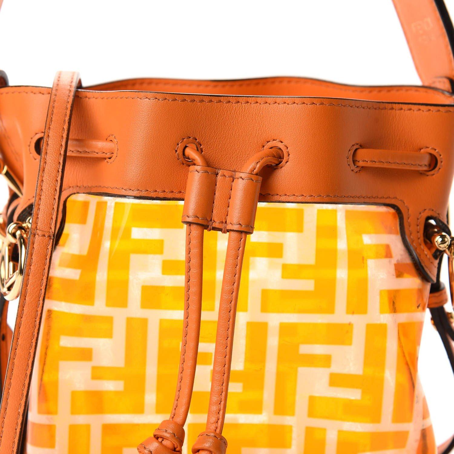 Fendi FF Zucca Tpu Orange Mon Tresor Bucket Bag Mini For Sale 2