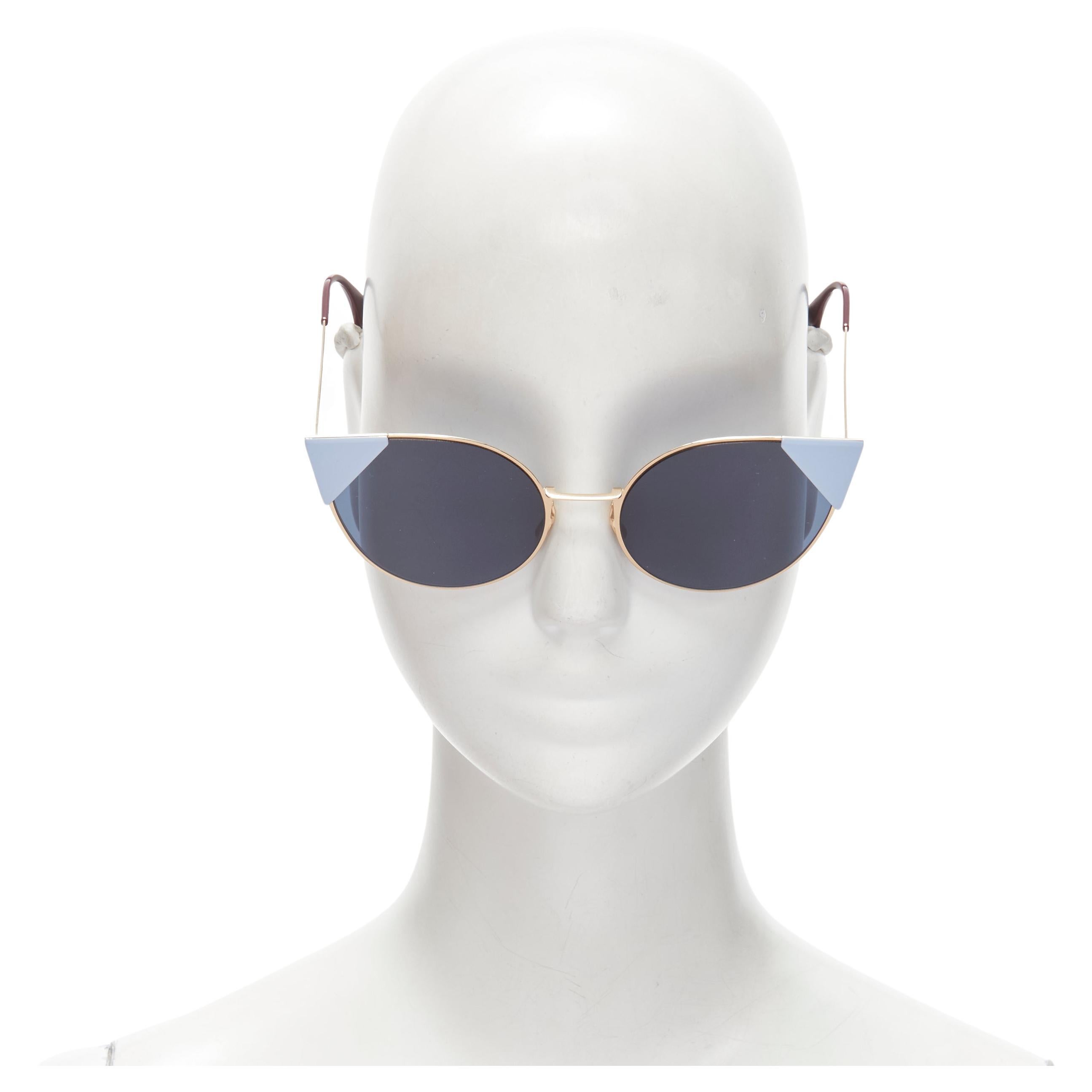 FENDI FF0190/S 000A9 flache Sonnenbrille mit blauen Punkten und Katzenaugen im Angebot