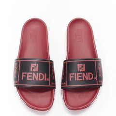 FENDI Fiend Roma Amor black red leather air sole slides sandals UK9 EU43