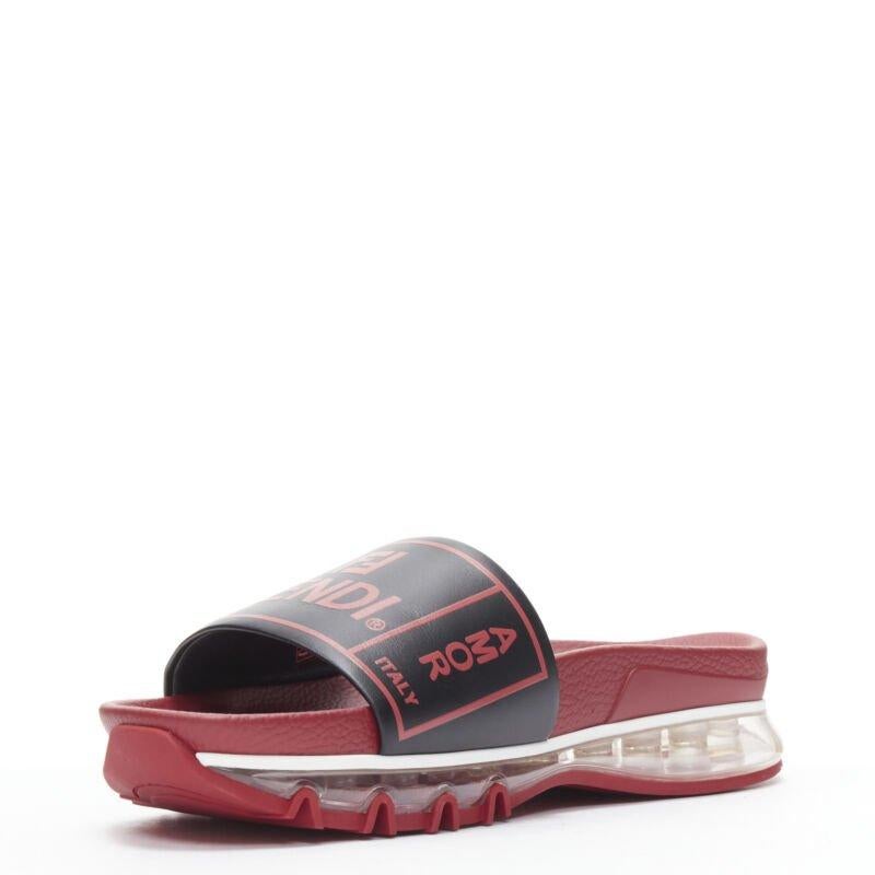 FENDI Fiend Roma Amor black red leather air sole slides sandals UK9 EU43 In Excellent Condition In Hong Kong, NT