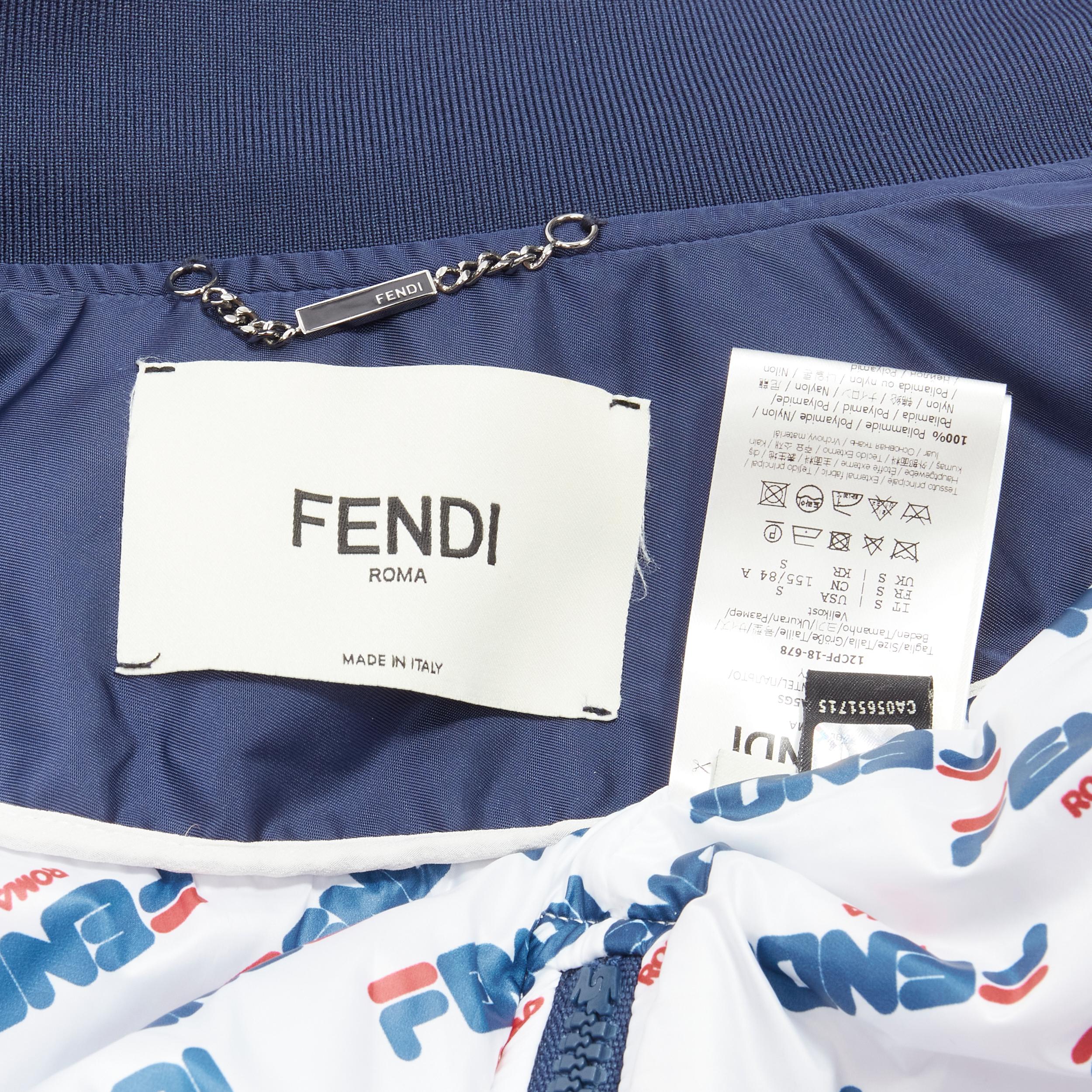 FENDI FILA 2018 Runway oversized logo navy nylon hooded padded coat S For Sale 5