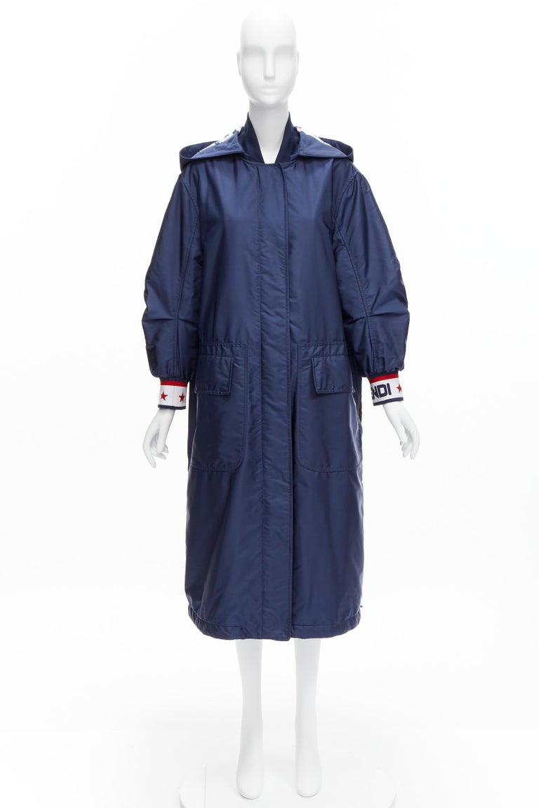 FENDI FILA 2018 Runway oversized logo navy nylon hooded padded