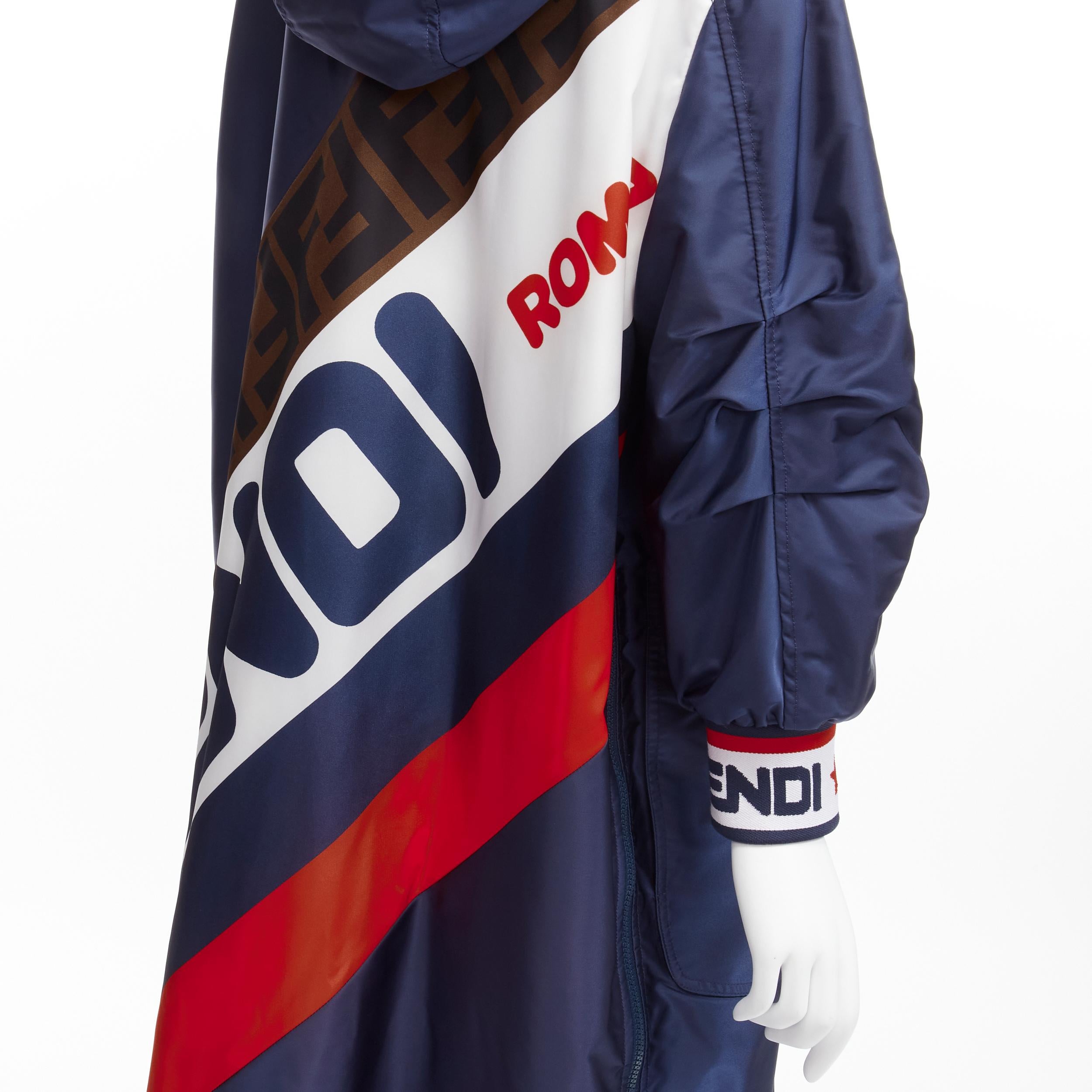 FENDI FILA 2018 Runway oversized logo navy nylon hooded padded coat S For Sale 2